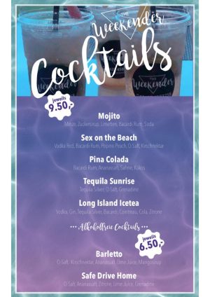 Cocktailkarte Wandelbar Eventlocation Heinsberg